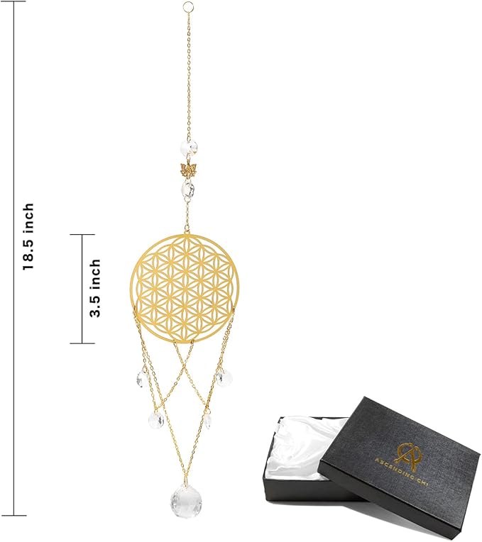Flower of Life Crystal Suncatcher, Sacred Geometry Wall Decor, Home Office Garden Decorative Hanging Ornament