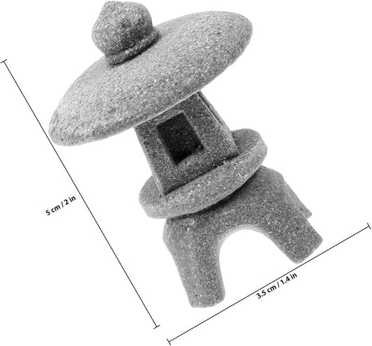 Japanese Style Stone Lantern Pagoda Garden Statue Miniature Landscape Ornament for Bonsai and Aquarium Decor, Small Snow-Inspired Round Lantern Micro Garden Sculpture