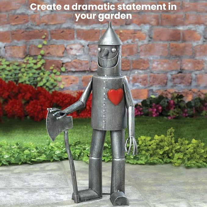 Bits and Pieces - 30.5” Tall Tin Woodsman with a Heart Garden Statue - Yard Decorations - Outdoor Sculptures - Garden Decor - Tin Man Yard Art