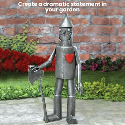 Bits and Pieces - 30.5” Tall Tin Woodsman with a Heart Garden Statue - Yard Decorations - Outdoor Sculptures - Garden Decor - Tin Man Yard Art
