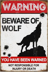 Funny Dark Humor Beware Warning Sign, No Soliciting Wall Decor, Beware of Wolf, Yard Garden Plaque Outdoor for Home Fence 8 X 12 Inches
