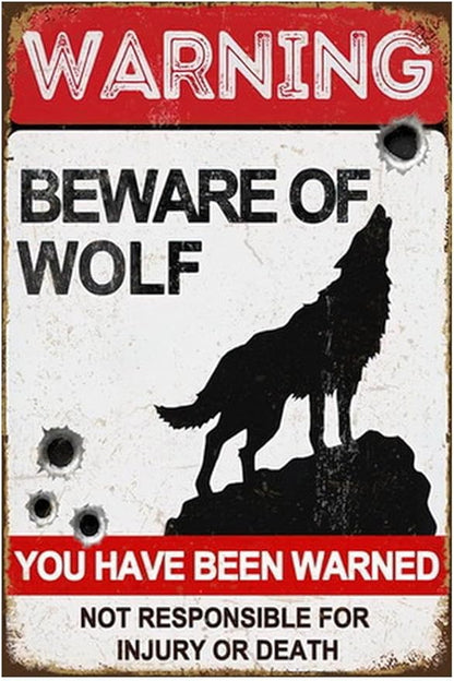 Funny Dark Humor Beware Warning Sign, No Soliciting Wall Decor, Beware of Wolf, Yard Garden Plaque Outdoor for Home Fence 8 X 12 Inches
