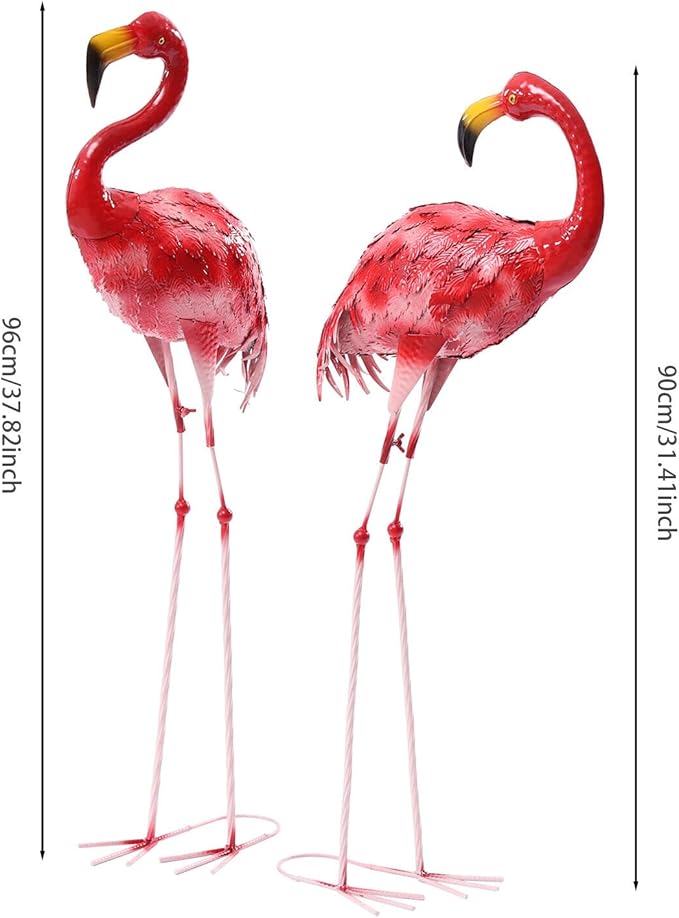 Red Flamingos Yard Decorations,2 Pack Extra Large 37.8" /35.4" Tall Iron Flamingo Sculptures Lifelike Flamingo Figurine Set for Home Patio Lawn Garden Art Backyard Decor