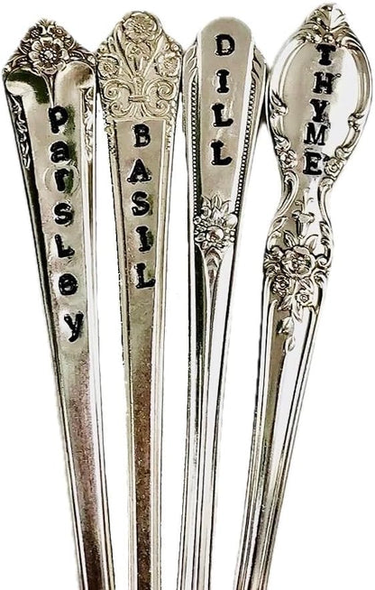 Personalized Herb Markers, Set of 4, You Choose Herbs Silver Plate Spoon Handle Plant Labels,
