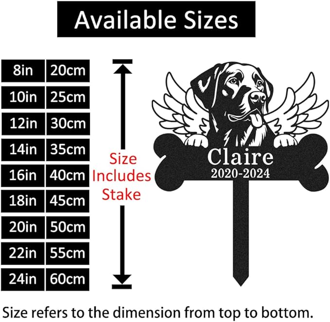 Personalized Labrador Retriever Dog Memorial Garden Stake, Custom Dog Wings Memorial Grave Marker with Name Date, Outdoor Pet Memorial Sign for Labrador Retriever Statue Metal Engraved Sign