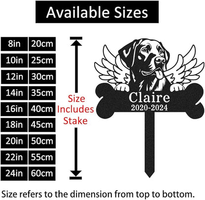 Personalized Labrador Retriever Dog Memorial Garden Stake, Custom Dog Wings Memorial Grave Marker with Name Date, Outdoor Pet Memorial Sign for Labrador Retriever Statue Metal Engraved Sign