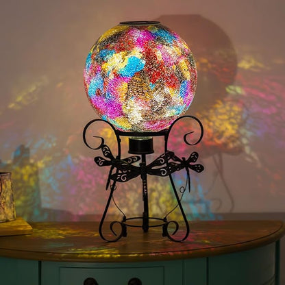 Stargarden Solar Gazing Ball, 10" Mosaic Gazing Ball,Glass Gazing Globe with Metal Stand, Decorative Solar Globes for Patio, Lawn, Garden Decor(Red)