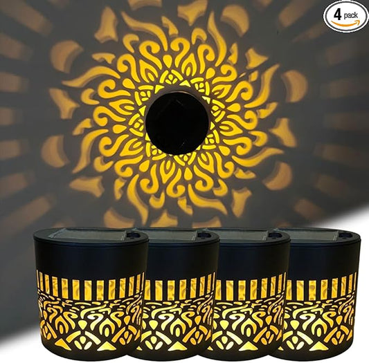 Decorative Solar Mandala Lights, Metal Solar Powered Outdoor Wall Lights Solar Powered Deck Step Stair Lights, Waterproof Mandalas Fence Light for Garden Post Patio Backyard Yard Decor (4, Mandala)