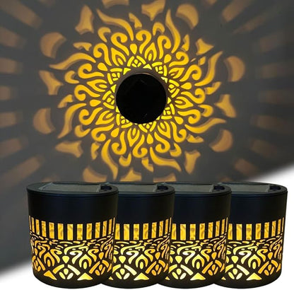Decorative Solar Mandala Lights, 2026 New Solar Fence Lights Outdoor Metal, Solar Powered Outdoor Deck Step Wall Lights, Mandala Theme Waterproof Fence Light for Garden Post Patio Backyard (4PCS)