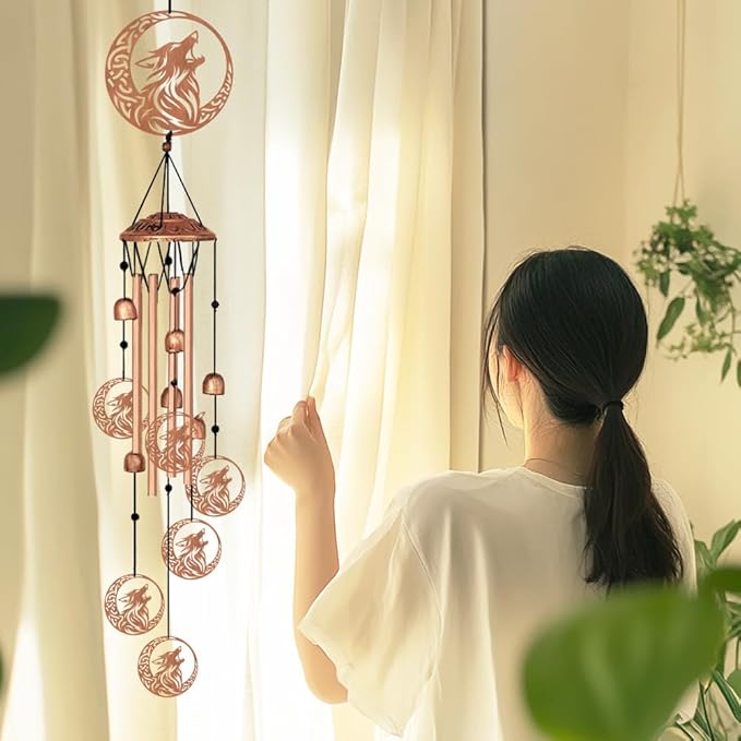 Large Aluminium Wind Chimes 33" Outdoor Deep Tone Memorial Wind Chime with Wolf and Moon Wind Catcher, Sympathy for Loss of Loved Mom Father,Metal Wind Chimes for Garden Patio Home Decor
