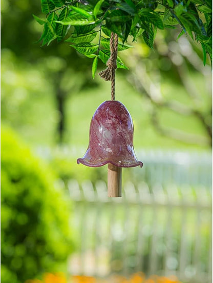 Evergreen Colorful Art Glass Bell Wind Chime | Pink| Solid Wood Striker | Natural Deep Tone | 7 Inches Tall | Beautiful Gift for Patio, Garden, Outdoor Home décor