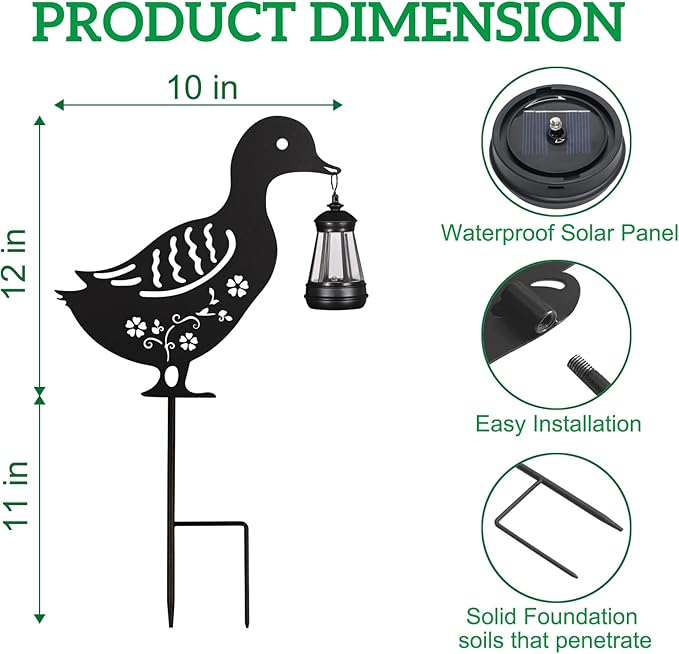 2Pack Solar Outdoor Garden Lights Stakes Solar Metal Flower Duck Lawn Deco Statue Patio, Outdoor Decor, Garden Decorations, Lawn Ornaments