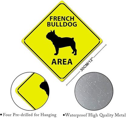 French BullDog Crossing Xing Sign Beware of French BullDog Dog Metal Sign French BullDog Warning Sign Crossing Zone Sign for Farm Yard Front Door Indoor Outdoor Street Sign 12x12in