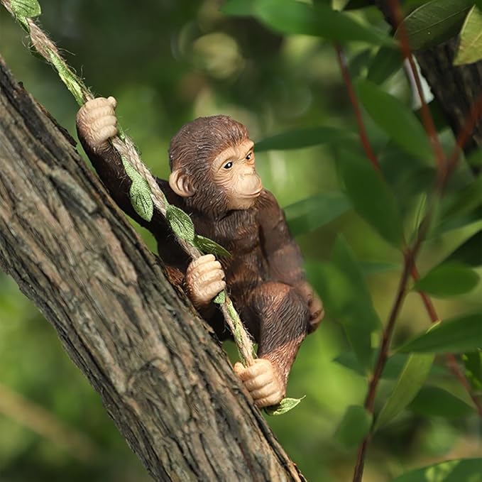 Hanging Animal Garden Statue Outdoor Tree Hugger, Resin Climbing on Vine Figurine Wall Art Sculpture for Patio Lawn Yard Ornaments (Monkey)