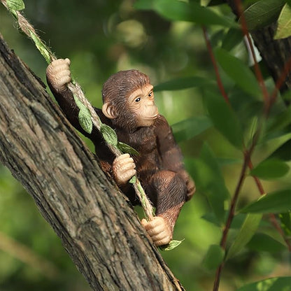 Hanging Animal Garden Statue Outdoor Tree Hugger, Resin Climbing on Vine Figurine Wall Art Sculpture for Patio Lawn Yard Ornaments (Monkey)