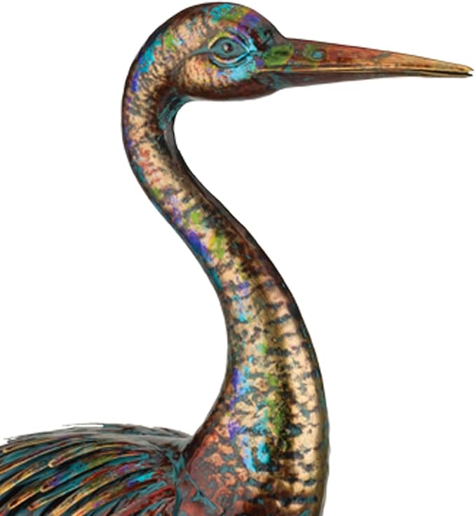 Regal Art & Gift Illumine Crane Metal Statue – Indoor Outdoor Decorative Sculpture for Home & Garden Décor, Weather-Resistant Yard Art Figure for Patio, Lawn - Downward Gaze