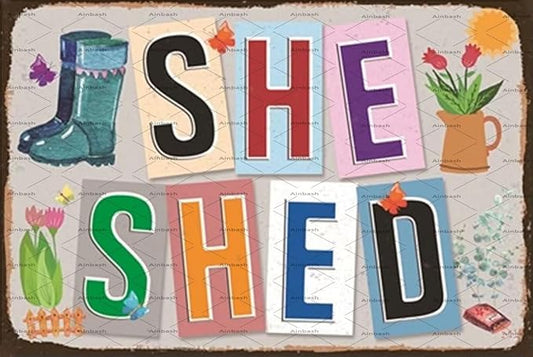 She Shed Sign She Shed Entryway Decor Vintage Decor Home Garden Patio Wall Decoration Woman Cave Sign 12x8 Inch