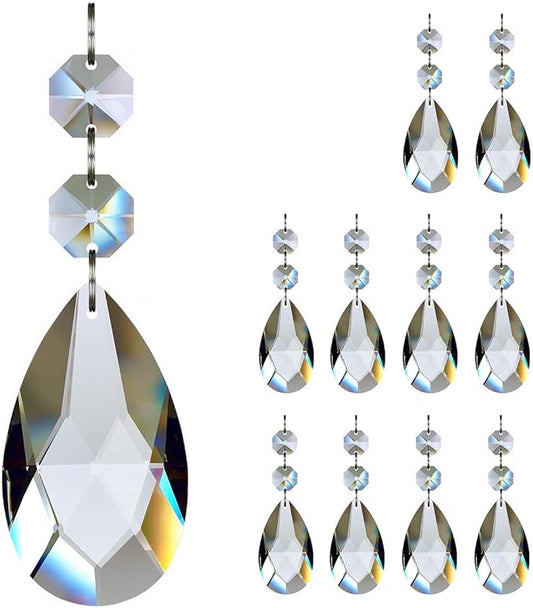 10pcs 63mm Teardrop Chandelier Crystals, Clear Crystal Chandelier Prisms Pendants Parts Beads, Hanging Decoration for Wedding Party