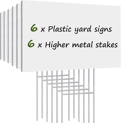 Blank Yard Signs with Stakes, Remiawy 6 Pack Lawn Signs Corrugated Plastic 17x12 Inches Custom Double Sided for Yard Sale Sign Outdoor, Garage Sale, Open House, Estate Sale, Guidepost, Birthday Party