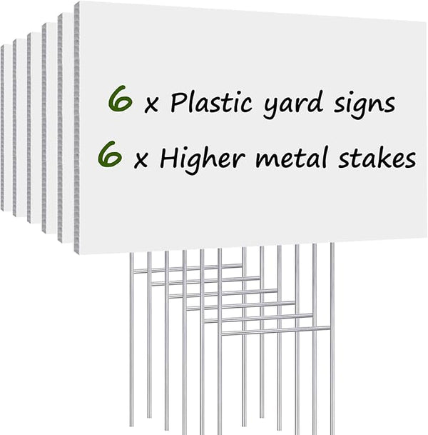 Blank Yard Signs with Stakes, Remiawy 6 Pack Lawn Signs Corrugated Plastic 17x12 Inches Custom Double Sided for Yard Sale Sign Outdoor, Garage Sale, Open House, Estate Sale, Guidepost, Birthday Party