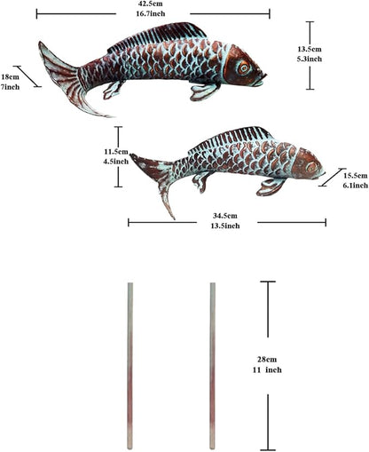 Garden Statues Koi Fish Decor for Outside,Antique Copper Garden Decor,Outdoor Koi Sculptures & Statues for Yard Patio Backyard Pond Decorations,Metal Fish Gifts for Women Mom Grandma,Set of 2