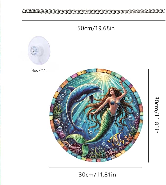 Mermaid and Dolphin Stained Window Hangings – Acrylic Ocean Ornament for Garden, Patio and Indoor Decor, Housewarming Gift for Mom, Grandma and Marine Life Lovers