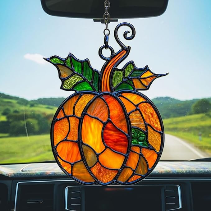 Pumpkin Acrylic Suncatcher Stained Glass Effect Window Car Hanging Christmas Ornament Indoor Outdoor Decor Garden Sun Catcher Panel for Acrylic Suncatcher Lover for Women Mom Grandma