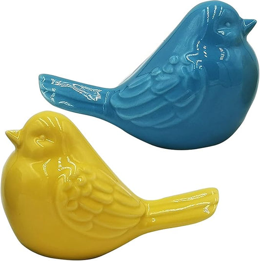 yhcdsea Decorative Chubby Bird Figure, Glazed Ceramic Cottage Animal Statue - Indoor/Outdoor Garden Decor Accent - Creative Gift (Blue Yellow)