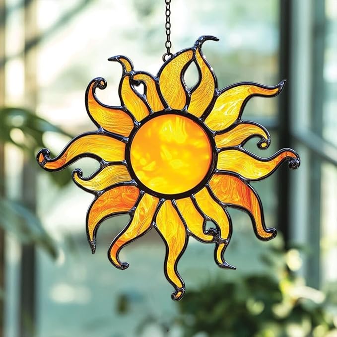 Sunflower Acrylic Suncatcher Colorful Window Hanging Ornament Sun Catcher Panel for Home Decor Car Garden Gift Fantasy Celestial Sun Faux Stained Glass Suncatcher