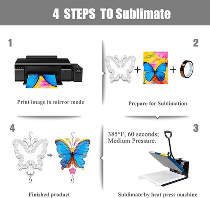 4Pack 8inch Sublimation Wind Spinner Blanks 3D Aluminum Metal Wind Sculpture Kinetic Spinners for Yard and Garden Indoor Art Ornaments Hanging Decoration (New Butterfly)