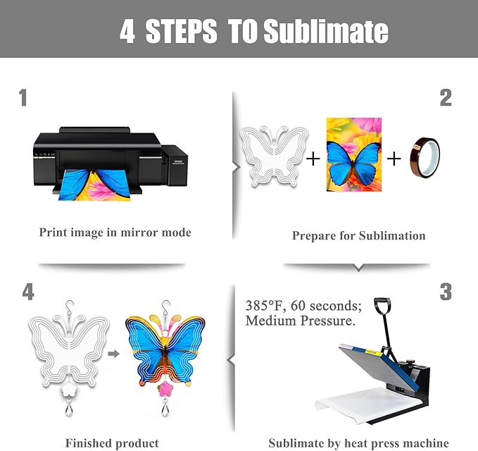 4Pack 10inch Sublimation Wind Spinner Blanks 3D Aluminum Metal Wind Sculpture Kinetic Spinners for Yard and Garden Indoor Art Ornaments Hanging Decoration (New Butterfly)