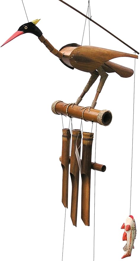 Cohasset Gifts Bamboo Wind Chimes | Natural Soothing Melodic Tones | Wood Outdoor Home Decor for Patio or Garden | Thoughtful Gift or Hang on Your Own Deck|#147 “Rodney” Bobbing Head Bird Wind Chime