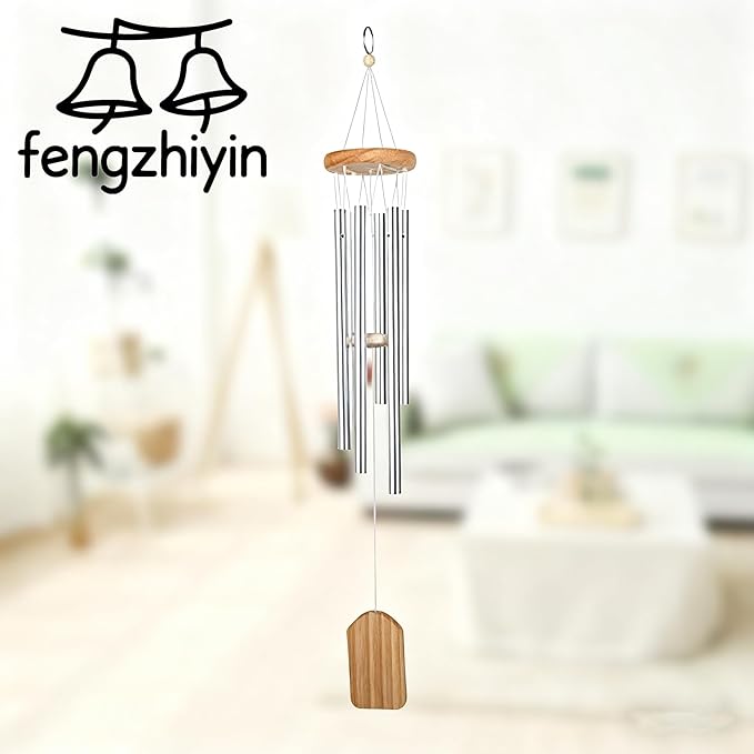 Outdoor Wind Chime, Wind Chimes Bells 6 Metal Tubes Windchime for Garden, Yard, Patio, Home Decoration and Gift, Silver Color (White Wind Chimes)