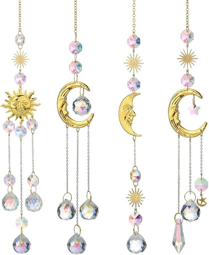 4Pieces Sun Catcher, Crystals Decor,Colorful Crystal Suncatcher with Chain Pendant Ornaments Hanging Crystals Prism for Window Christmas Day Party Wedding Decoration House Decor Garden Decor.