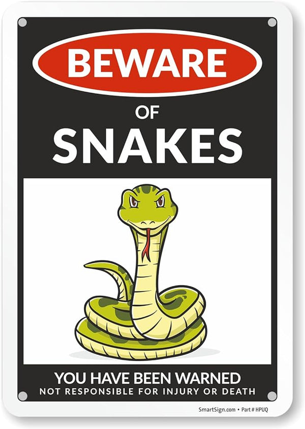 SmartSign Beware Of Snakes Warning Sign - 10"x7", 40 mil Laminated Rust-free Aluminum, Metal Signs for Snake Cave Cage Habitat Decor, Tank Accessories, Outdoors, Gifts - Funny Snakes Theme, USA-Made