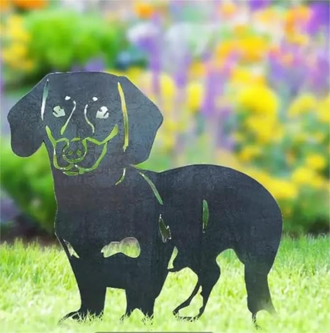 Dog Style Metal Puppy Silhouette Garden Statues French Bulldog/Doberman Pinscher Backyard Lawn Stakes, Festival Decorations & Yard Decor Iron Art (Z)