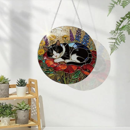Cat Acrylic Suncatcher, Acrylic Suncatcher Window Hanging Decor, Hand-Painted Sun Catcher Garden Hangings, Cats Christmas Ornaments for Tree Hanging, Cat Lovers Gifts for Women