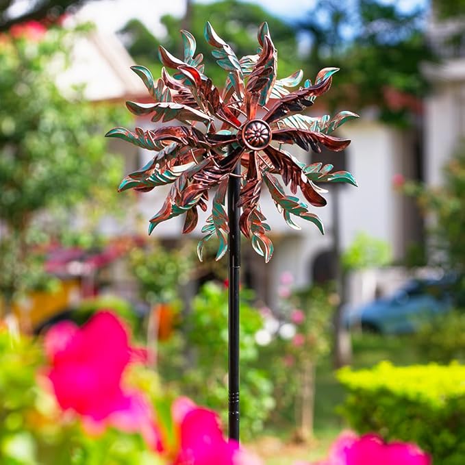 DREAMSOUL 360° Wind Spinners Outdoor, Metal Double Wind Spinner with Stable Stake Windmill for Yard Garden Decor (63 * 14 Inches)