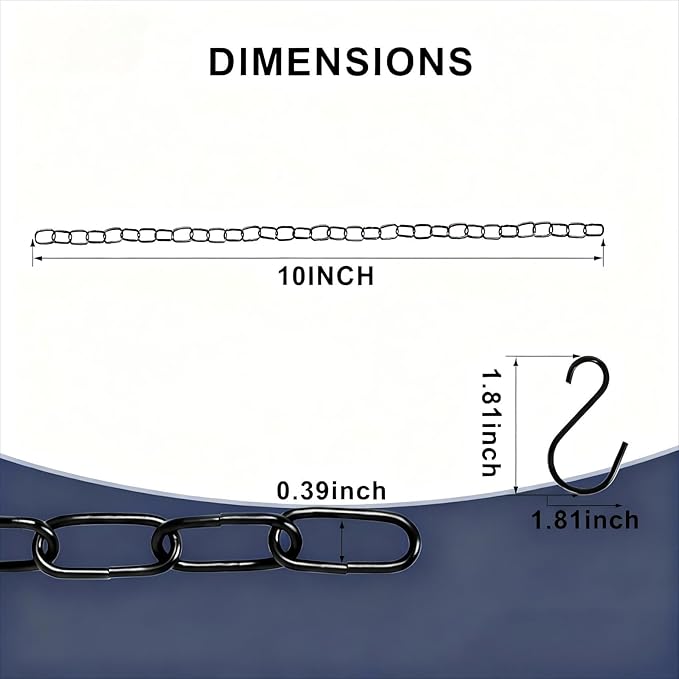 10 Inch Black Hanging Chains with Hooks, Garden Plant Hangers for Hanging Bird Feeders, Billboards, Chalkboards, Basket, Planters, Lanterns, Wind Chimes and Decorative Ornaments Etc-6Pack