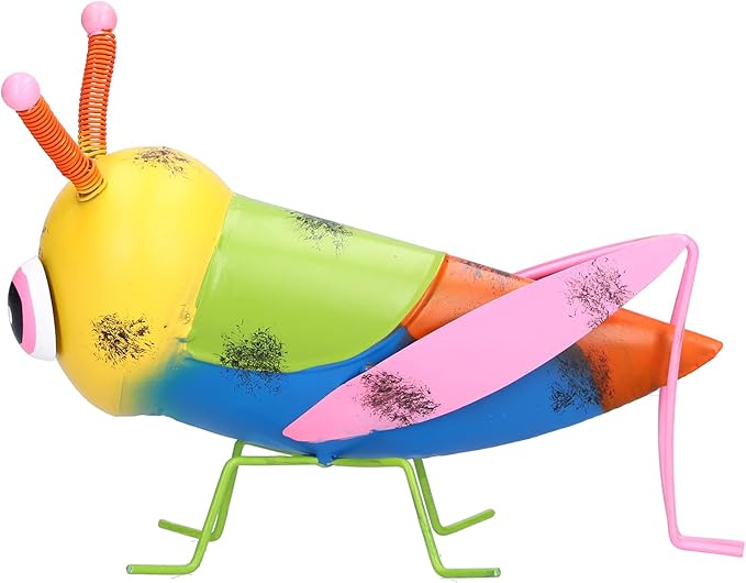 Iron Grasshopper Garden Ornament, Metal Sculpture for Outdoor Patio Lawn Decor, Hand - Painted Anti - Animal Figurine with Vivid Colors for Yard and Home Decoratio (Yellow)