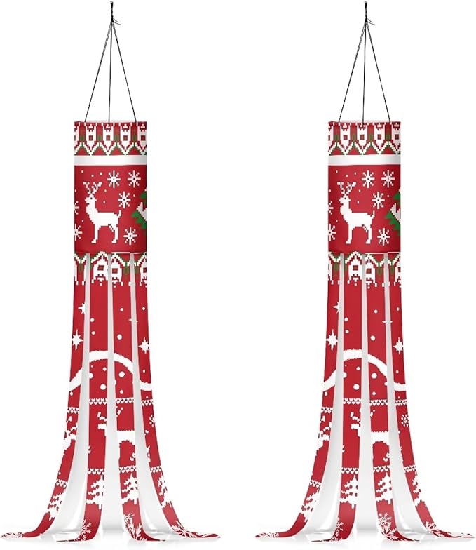 Christmas Elk Snowflake Wind Sock with Tails, Lightweight Fabric Windsock Outdoor Hanging Decorations for Home Yard Yard Patio Lawn Garden, Red Christmas Decor