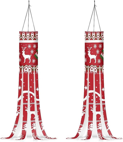 Christmas Elk Snowflake Wind Sock with Tails, Lightweight Fabric Windsock Outdoor Hanging Decorations for Home Yard Yard Patio Lawn Garden, Red Christmas Decor