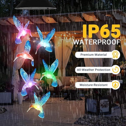 Hummingbird Solar Wind Chimes for Outside - AIONASA Color Changing LED Outdoor Solar Lights Waterproof Windchimes, Hanging Gifts for Mom Grandma Women, Home Garden Patio Yard Porch Decoration