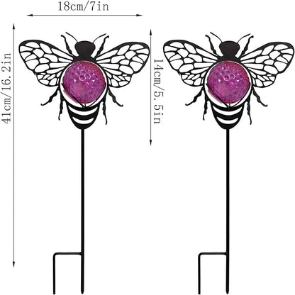 Bee Solar Lights Outdoor Decorations, 2 Pack Metal Iron Solar Stake Lights for Yard, Garden, Lawn Decor