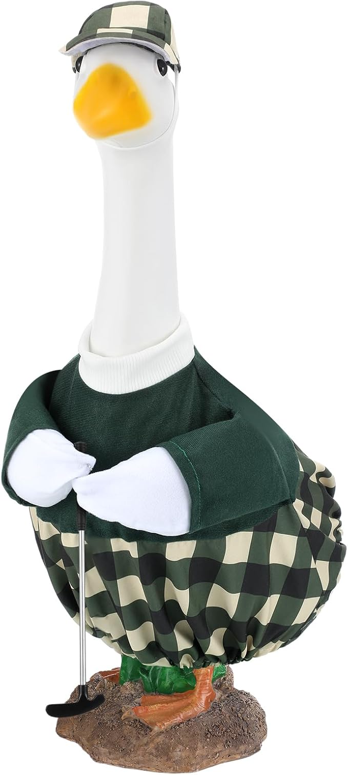 Arrowbash Golfer Goose Outfit Teeing Off Porch Yard Golfer Costume Clothes Fit for 23" Goose with Golf Clubs and Pins for Lawn Decor Outdoor Garden Patio Statue Art