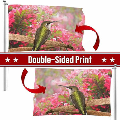 Swono Green-Pink Hummingbird Apple Blossom Pink Floral Flag 3x5 FT Big Flag Outdoor Indoor Office with Brass Grommets