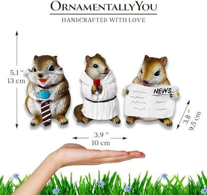 OrnamentallyYou Spring & Summer-Themed Garden Statues – Adorable Outdoor Decor for Lawn, Patio & Porch (Whimsical Chipmunk Trio Set of Three Figurines, 5" Cute Desk Decor and Garden Statues)