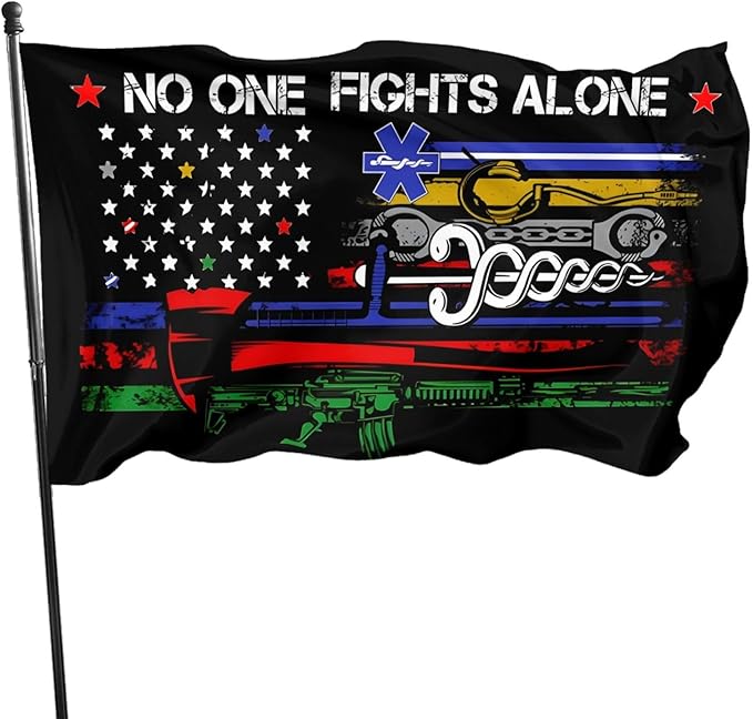 No One Fights Alone Flag 3 X 5 Ft Polyester with Brass Grommets For Lawn Patio Yard Garden Home Outdoor Decor Fade Resistant Banner