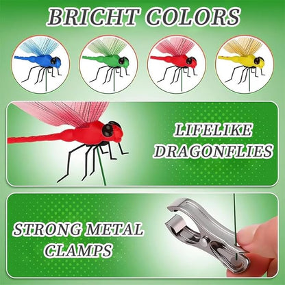 8 Pack Dragonfly Clips for Outdoor Decor - 3D Realistic Fake Dragonflies, Lifelike Insect Clips for Hats, Garden, Plants & Patio, Waterproof Hanging Ornaments with Wind-Activated Wings