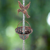 Rain Chain for Gutters, 8.7 Ft Rain Chains with 12 Cups & Detachable Hummingbird Decor, Adjustable Rain Catcher Chain with Bell for Eaves Drainage, Replacement for Downspout